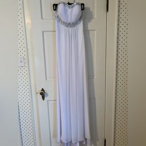 La Femme Long White Strapless Dress for Weddings Proms